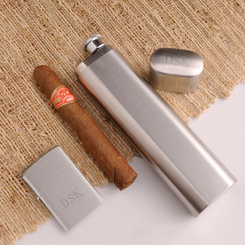 Buy cigars & pipes gift ideas - Cigar Case Flask with Brushed Zippo Lighter